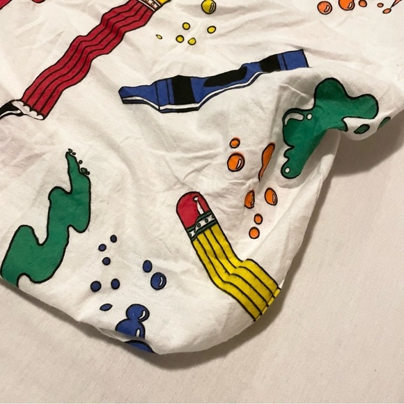 Vintage Multi Coloured Crayon and Pencil Patterned Twin Fitted Sheet - Picture 7 of 16